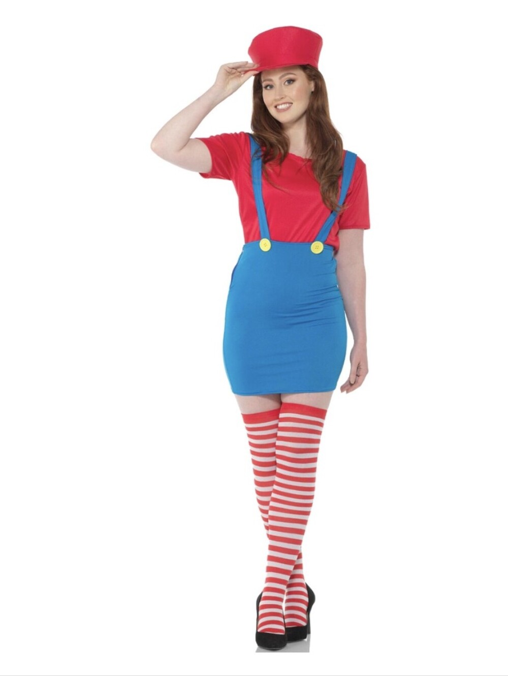 Red Plumber Girl Super Mario Costume Gamer Girl Womens Size Medium
